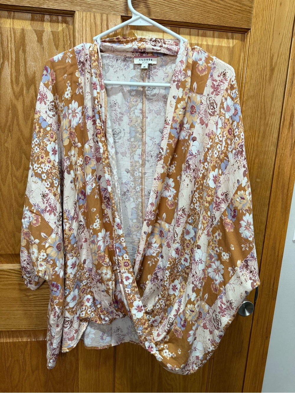 ANDREE BY UNIT Mustard Floral Surplice Twist Front Blouse